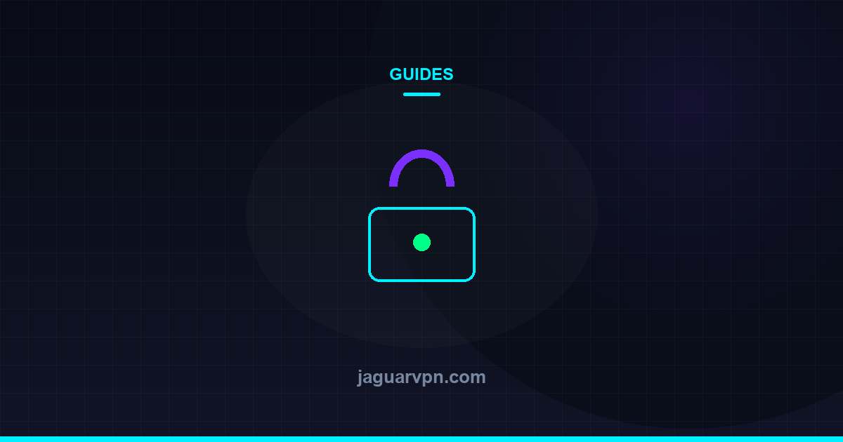Illustration of a padlock rendered in neon outline, representing account and data security — accompanying JaguarVPN's guide to how to protect your identity online: a practical guide